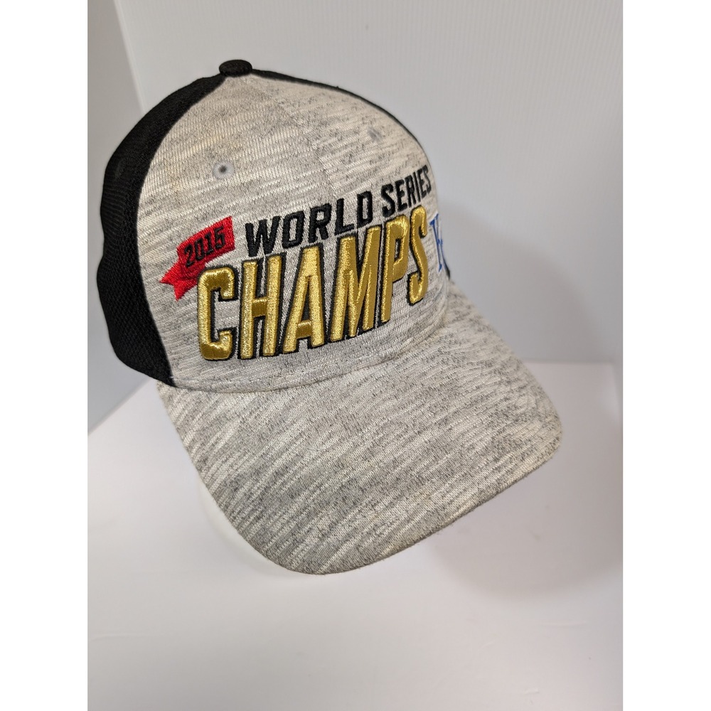 New Era 39THIRTY Kansas City Royals 2015 World Series Champs Hat Grey Black L/XL